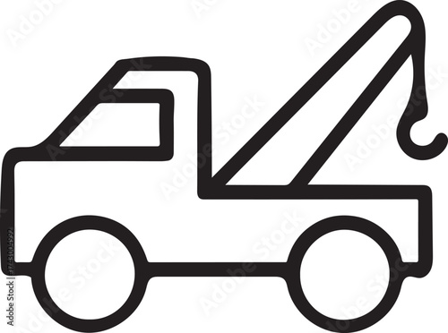 Simple black and white line art icon of a tow truck