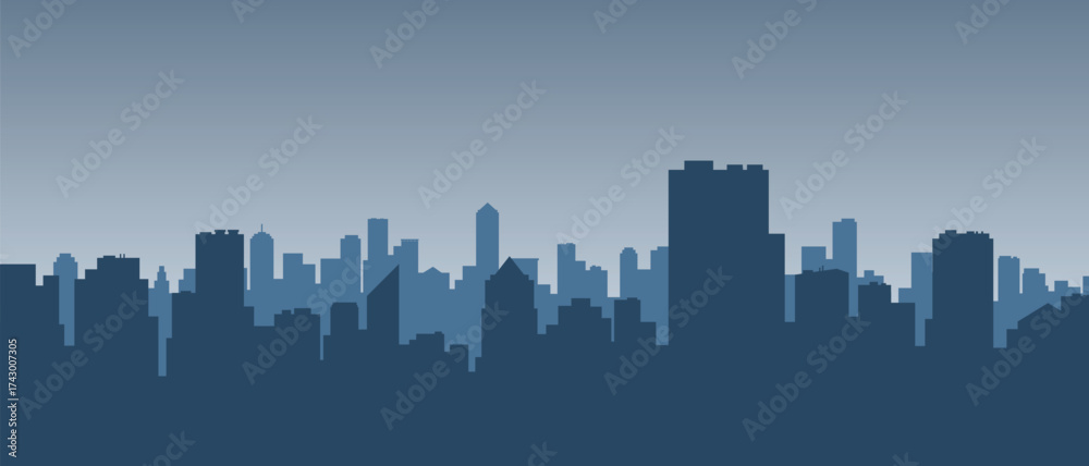 Naklejka premium Minimalist City Skyline Silhouette with Gradient Blue Sky Background