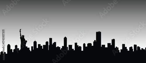 City Skyline Silhouette with Iconic Lady of Liberty Against Gradient Sky