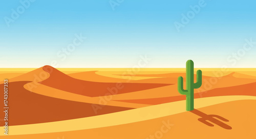 Desert Landscape with Cactus and Sand Dunes in Arid Environment.