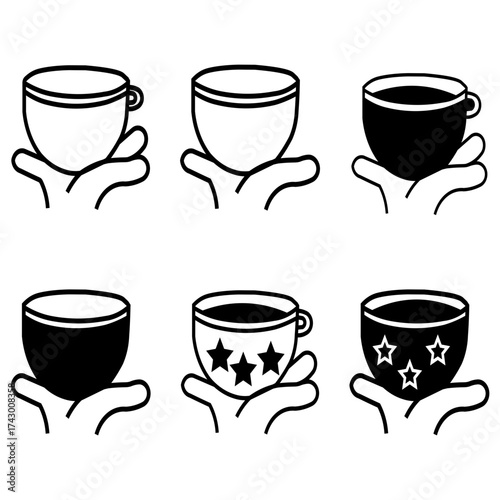 A collection of juice, beer and cup icon sets suitable for use as cafe and beverage vendor logos.