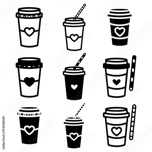 A collection of juice, beer and cup icon sets suitable for use as cafe and beverage vendor logos.