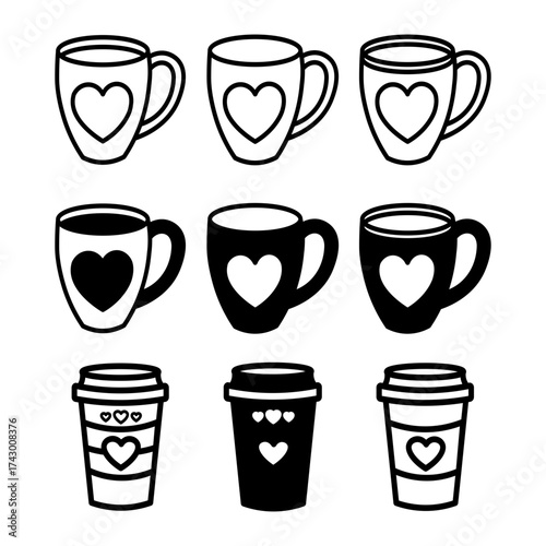 A collection of juice, beer and cup icon sets suitable for use as cafe and beverage vendor logos.