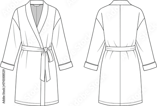 Carta da parati Bathrobe flat sketch, vector fashion illustration, CAD garment drawing, shawl co
