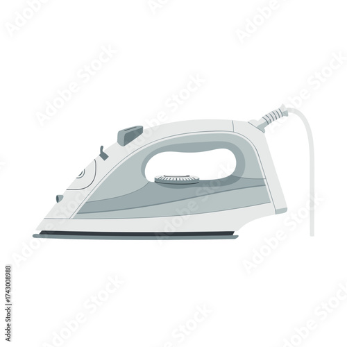 White electric iron for home appliance, laundry, and household cleaning design.