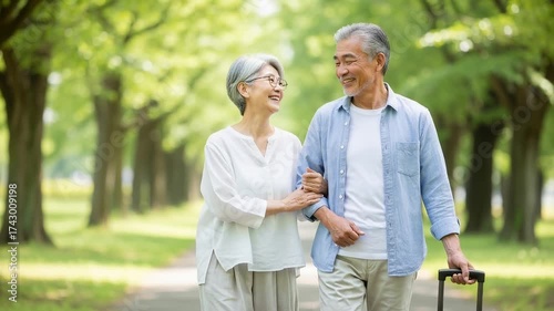 旅行に出かけるシニア夫婦