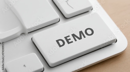 Wallpaper Mural Close-Up View of a Keyboard Key with the Word 'DEMO' Highlighted, Showing Technology and Computer Concept for Presentation or Testing Purpose Torontodigital.ca