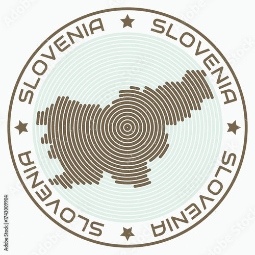 Slovenia map with round title. Country shape rings. Slovenia text around the country boundary shape. Amazing vector illustration.