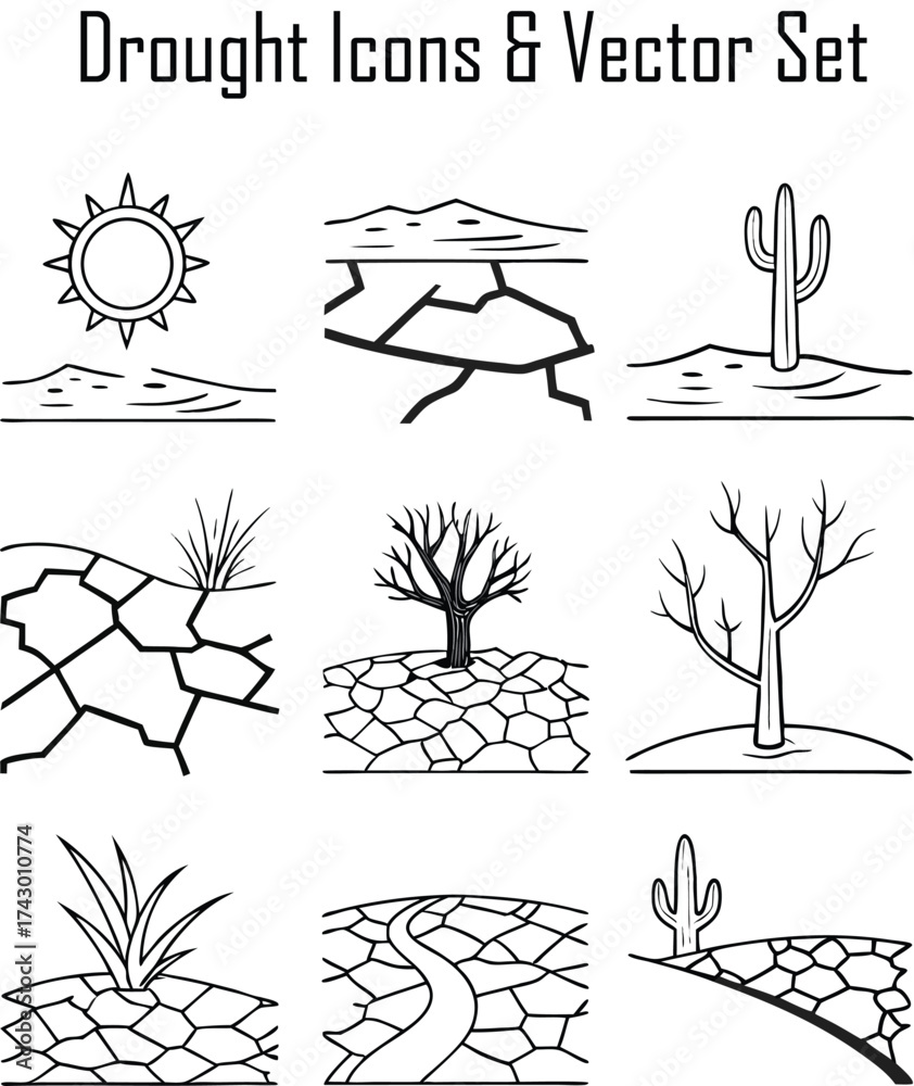 Naklejka premium Drought Icons & Vector Set