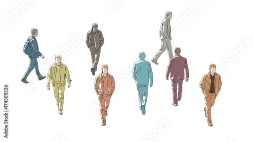 CAD Drawings Set – People Outlines Walking, Standing, Isolated on White Background Vector Illustration AI EPS PNG