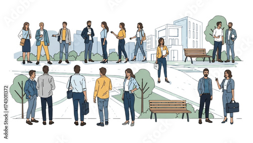 CAD Drawings Set – People Outlines Walking, Standing, Isolated on White Background Vector Illustration AI EPS PNG