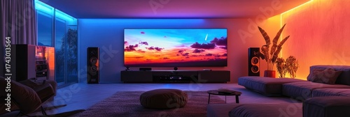 Smart entertainment living room with an ultra-wide scree