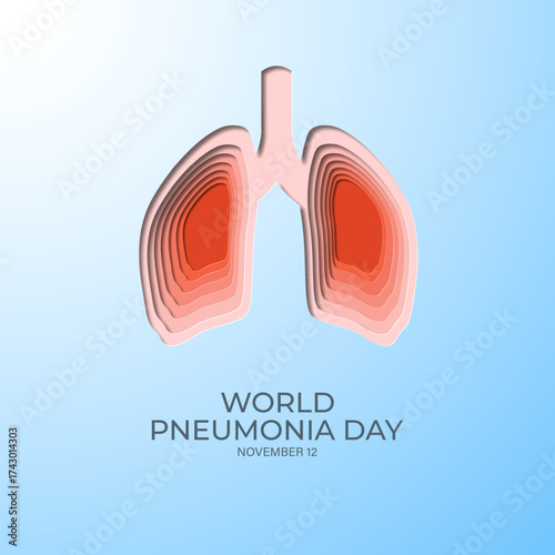 World pneumonia day banner November 12 with lung papercut style 