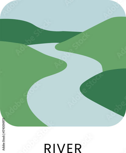 Minimalist Landscape Illustration with River