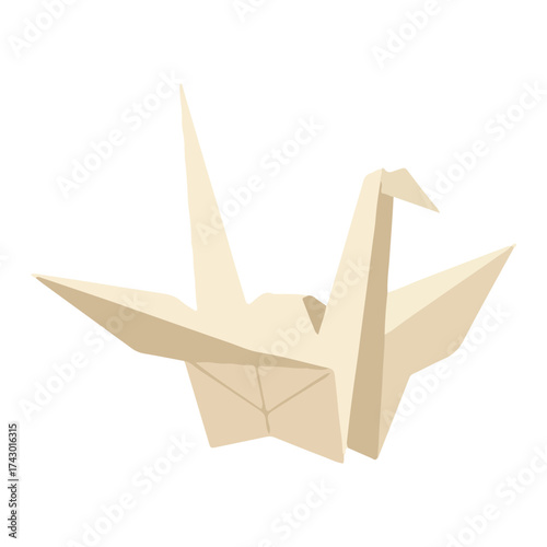 Japanese origami paper crane folded from light-colored paper against a plain white background.