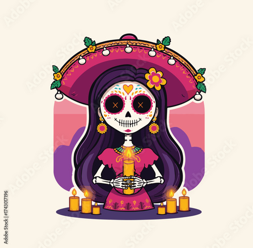 Colorful Day of the Dead Illustration
