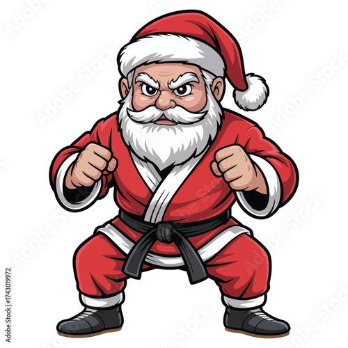 Angry Santa Claus Martial Arts Vector, Karate Master Mascot T-shirt Design with Black Belt