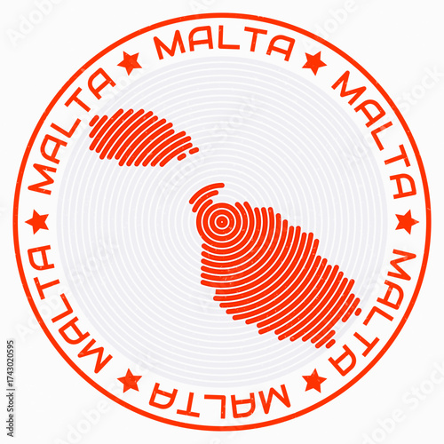 Malta map with round title. Country shape rings. Malta text around the country boundary shape. Amazing vector illustration.