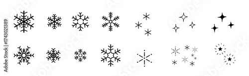 雪の結晶ときらめきパーツ_手描きイラスト｜Hand-drawn Snowflake and Sparkle Elements