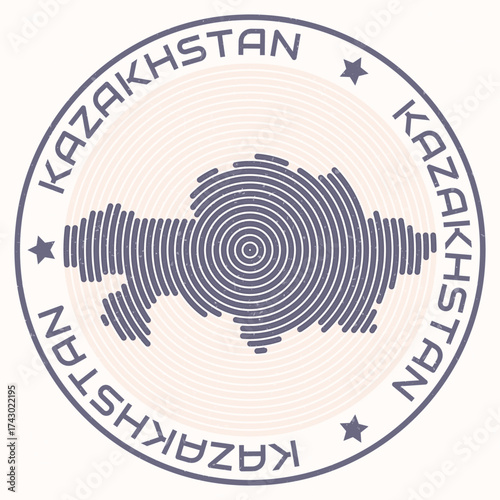 Kazakhstan map with round title. Country shape rings. Kazakhstan text around the country boundary shape. Amazing vector illustration.