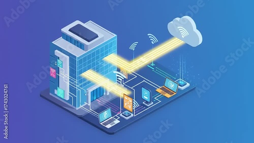 Modern office building with cloud connectivity and devices
