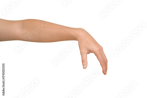 Valokuva Close-up of a beautiful hand gesturing to pick up or hold a small, invisible object