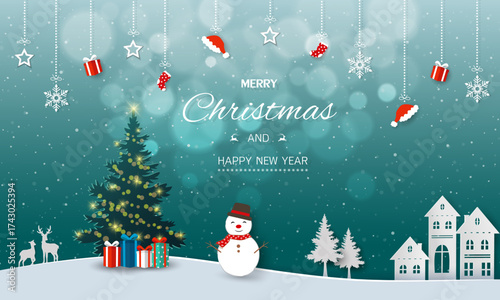 Merry Christmas and Happy new year greeting card,Background for winter holiday,celebrate party or poster