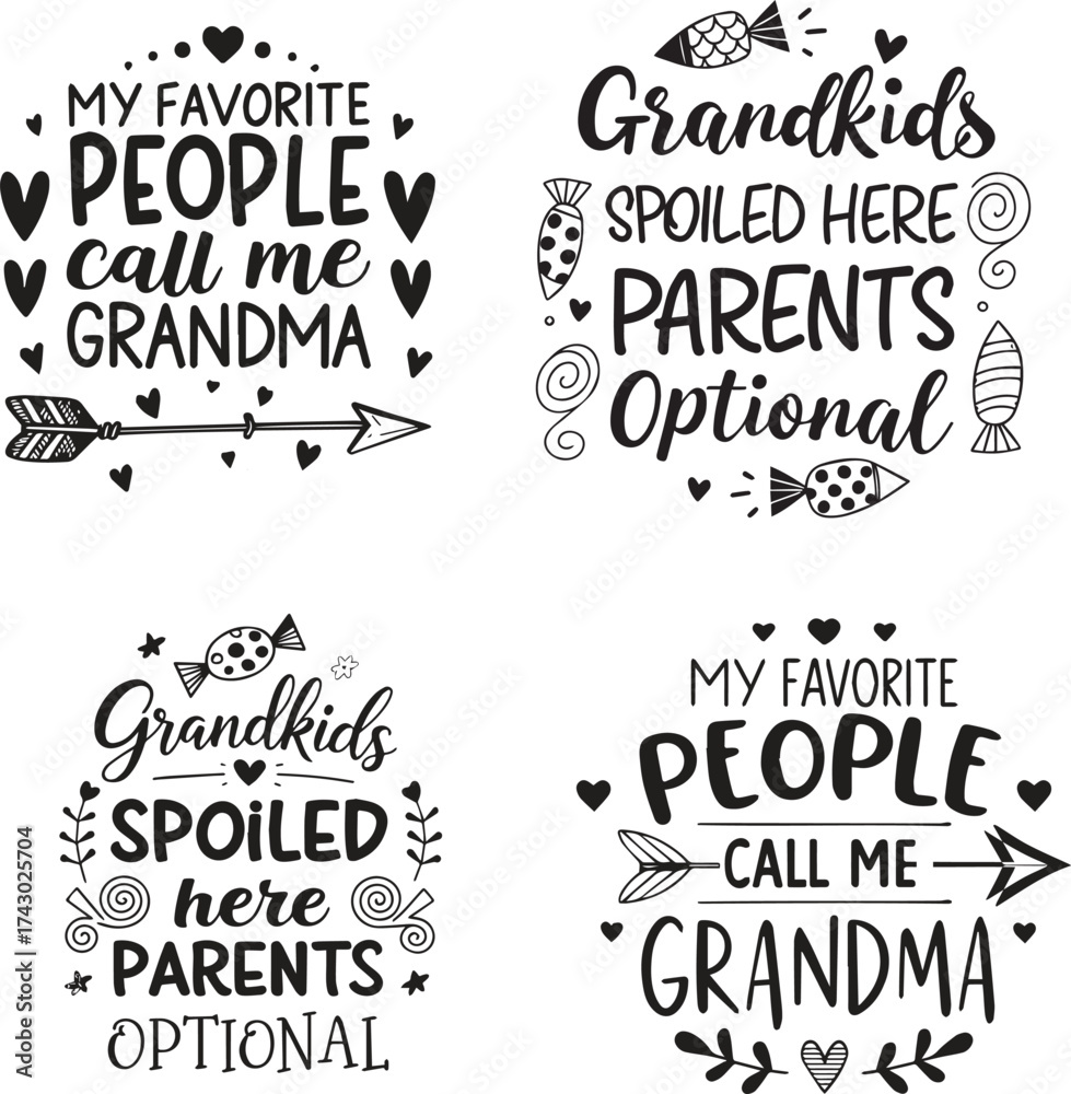 Fototapeta premium Grandma and grandkids themed quotes and sayings bundle collection