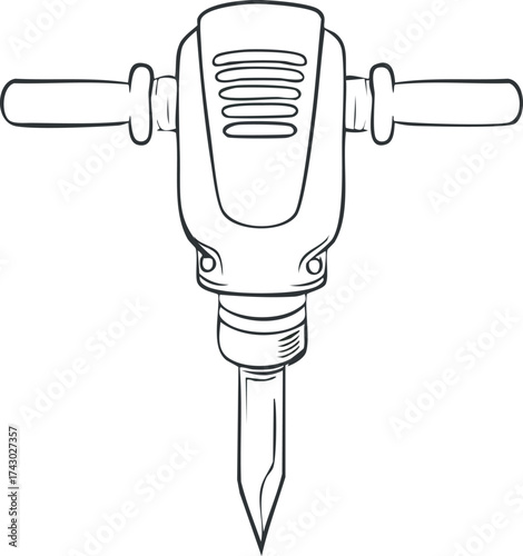 Illustration of a jackhammer with handles and a pointed drill bit, depicted in a simple line drawing style.