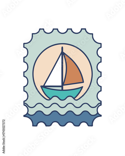 Vector art of sailboat on a postage stamp a charming nautical design for travel and adventure themes