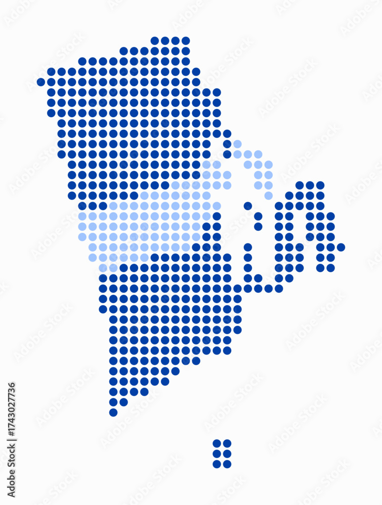Fototapeta premium Rhode Island dotted map. Digital style map of the state on white background. Rhode Island shape with circle dots. Colored dots style. Large size circles. Trending vector illustration.