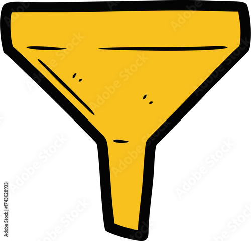 Cartoon Funnel Illustration with Bold Black Outline and Yellow Fill, Simple Design