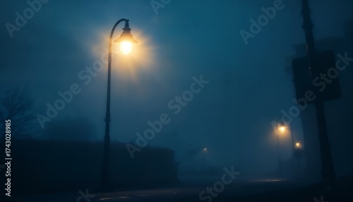 Foggy Night Street Lamp