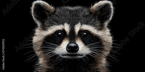 Raccoon Portrait Against Black