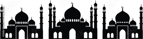 Islamic mosque silhouettes vector illustration, Arabic architecture art, Muslim culture, religion faith, worship places, spirituality, sacred buildings, holy domes design