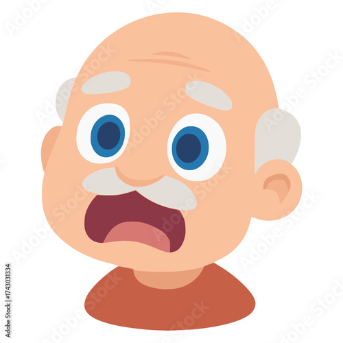 old grandpa shocked face expression flat color vector illustration template design