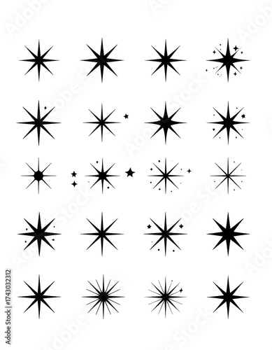 Black sparkle icons on white