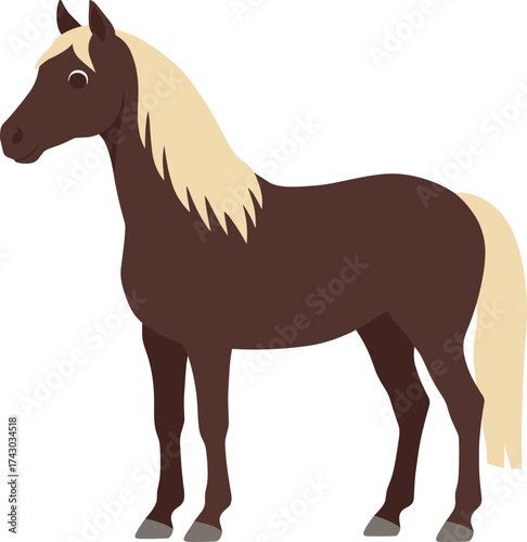 Simple Flat Illustration of a Brown Horse with Blonde Mane