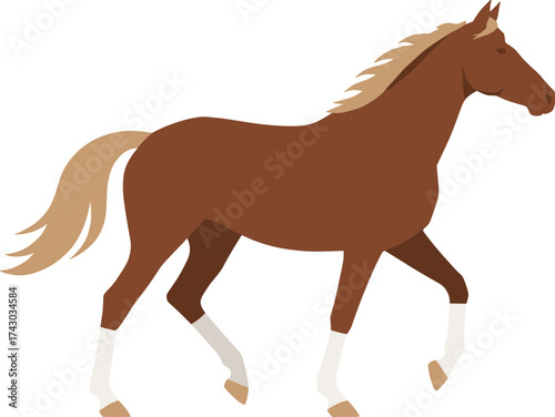 Simple Flat Illustration Brown Horse Walking Stallion Equine Animal Artwork