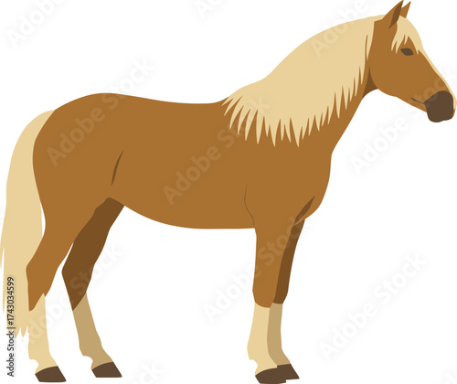 Simple Flat Illustration of a Standing Horse with Blonde Mane and Tail