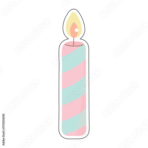 Pastel Spiral Birthday Candle with Flame – Festive Cartoon Icon for Party, Celebration, or Cake Decor