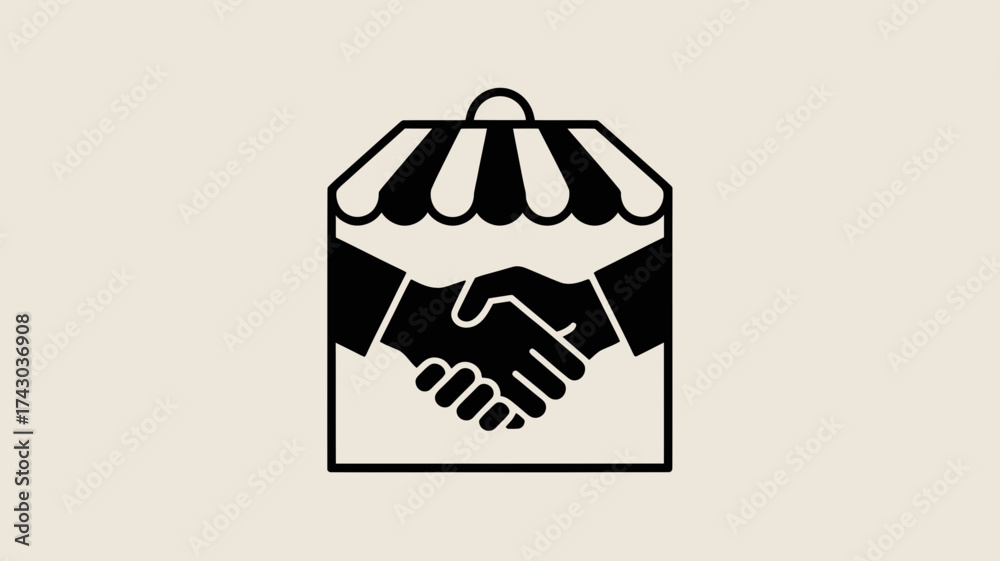 Obraz premium Shop Deal Icon Illustrating Business Acquisitions and Partnerships, Signifying Trade Agreements and Commercial Ventures, Great for Marketing and Financial Context