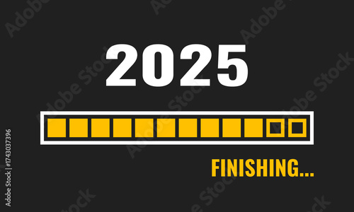2025 finishing progress bar, black background vector illustration