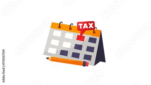 Animated tax deadline date on calendar with pencil,  Ideal for use in financial concepts such as the tax deadline, tax filing, tax planning, and accountant deadlines. Alpha Channel. 4k video