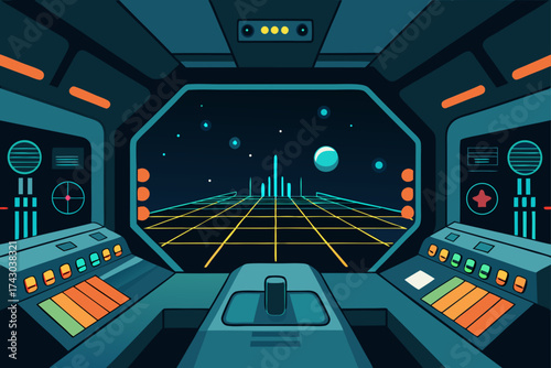 starship bridge interior glowing with data streams