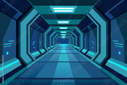 sci fi corridor with angular architecture and puls