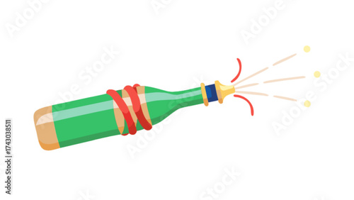 Celebration champagne bottle popping vector illustration for new year and party design element asset