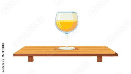 Isolated wine glass on wooden table illustration for bar restaurant and kitchen decor art print