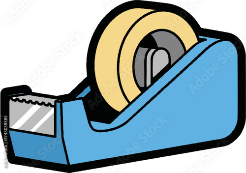 Cartoonish Blue Tape Dispenser with Tan Tape and Serrated Blade