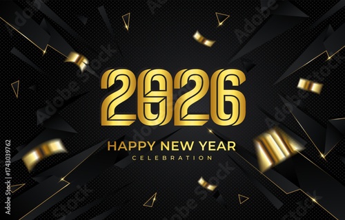 happy new year 2026 background with golden text shiny effect
